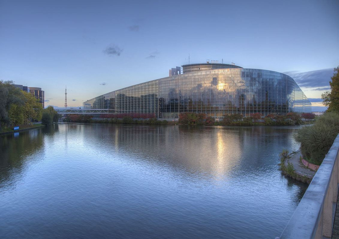 Autumn season - the European Parliament in Strasbourg - Ill river