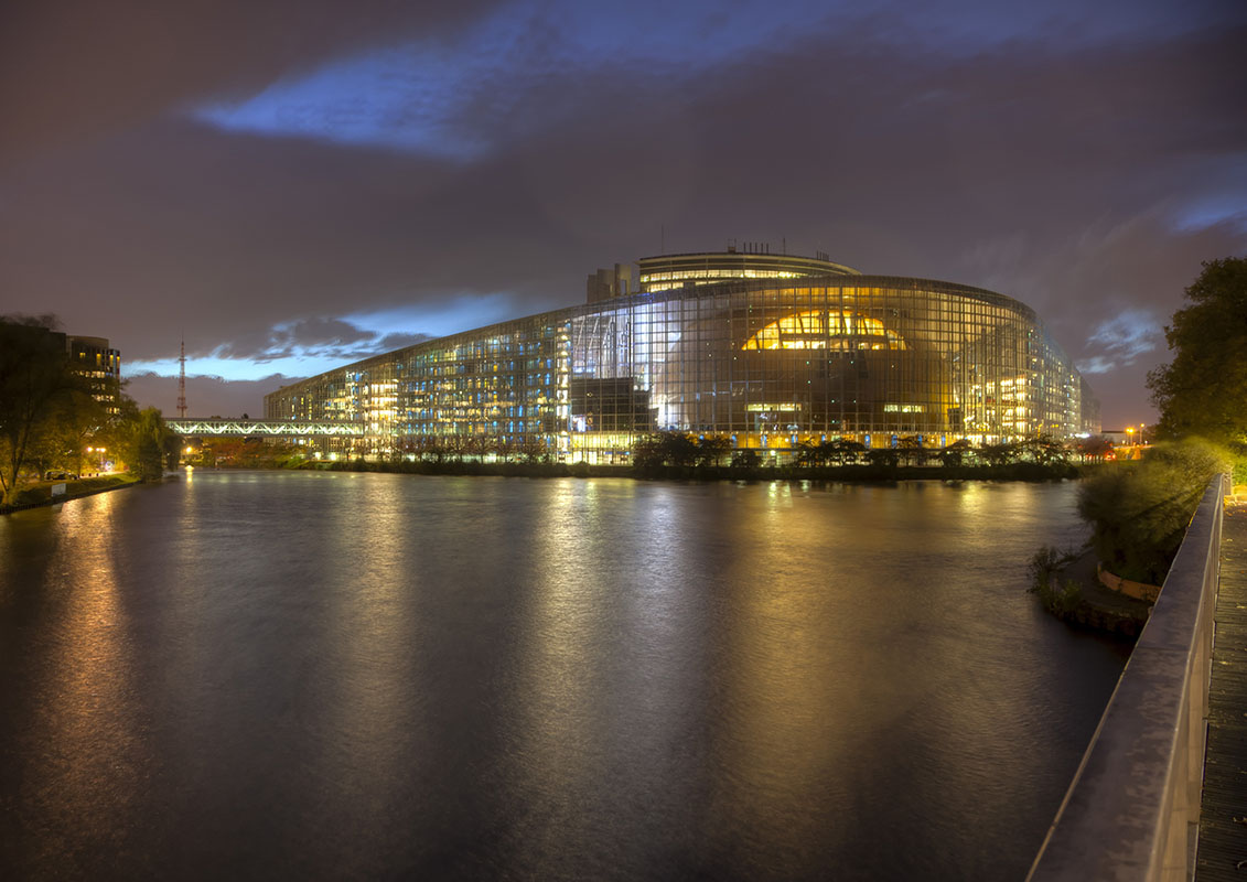 Autumn season - the European Parliament in Strasbourg - Ill river